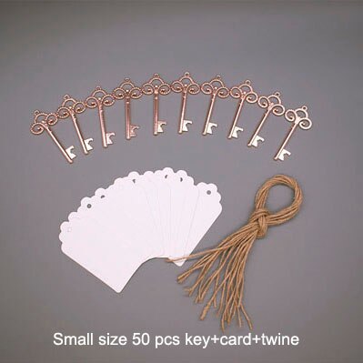 ERMAKOVA 50 Teile/los Schlüssel Flasche Opener Skeleton Wein Opener Leere Karte für Gäste Rustikalen Hochzeit Party Favors flasche öffner: Small Rose gold