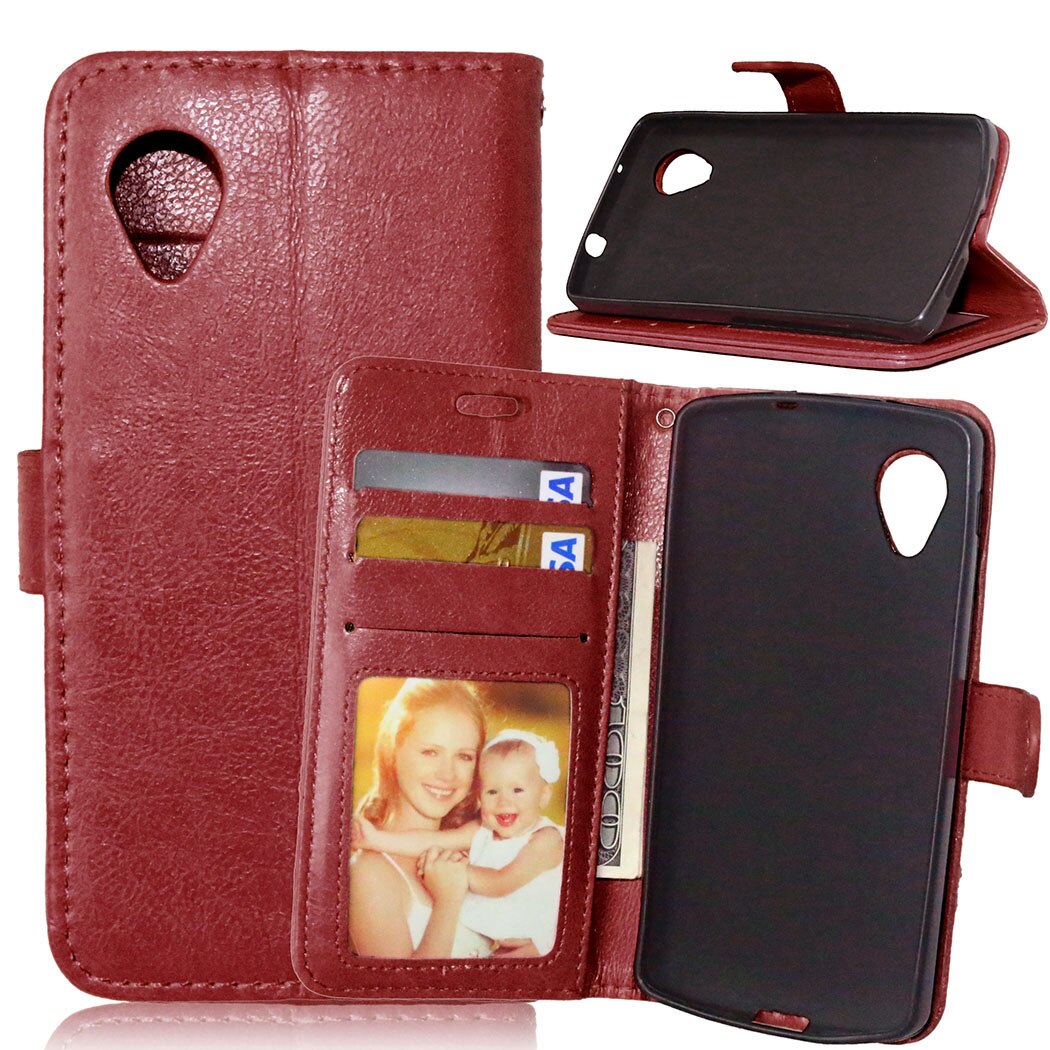 Étui en cuir Style portefeuille rétro avec porte-cartes, pour LG Google Nexus 5 E980 D821 D820: Brown
