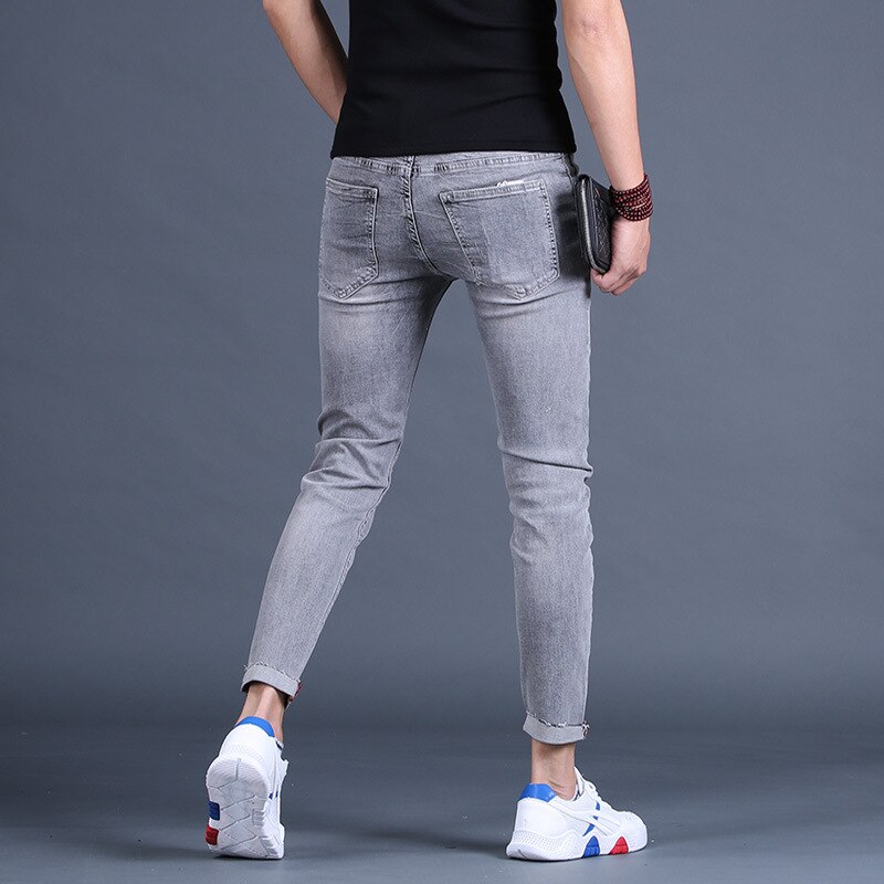 Pantalones vaqueros hasta el tobillo para hombre, ropa informal coreana, con agujeros rasgados, para verano, 2022