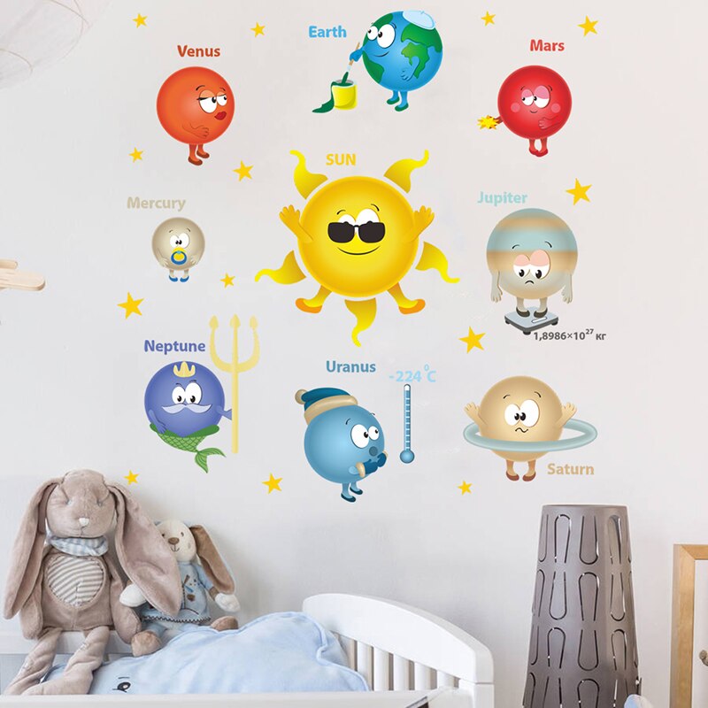 Planets Solar System Wall Stickers For Kids Room Home Decoration PVC Nursery Mural Art Wall Decal