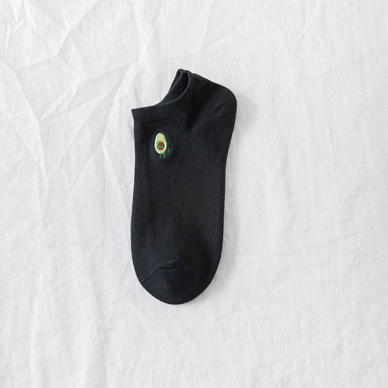 Avocado borduurwerk katoenen casual sokken dames effen korte sokken college stijl ademende sokken voor dames kerst: Zwart