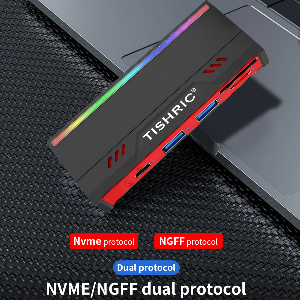 Obudowa TISHRIC Nvme obudowa na SSD M.2 podwójny protokół NGFF NVME obudowy dysku twardego M.2 SSD solidne statystyki kompatybilne 2230/2242/2260/2280