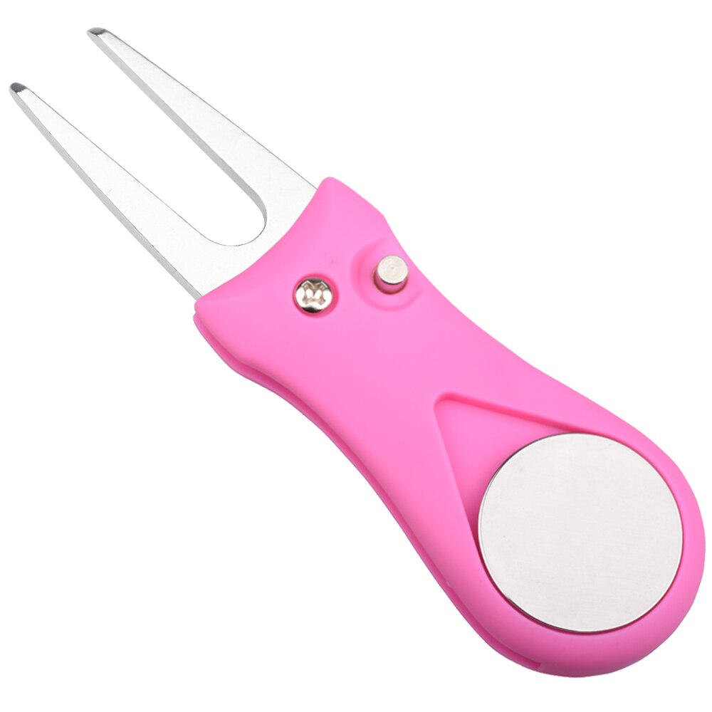 1Pcs Foldable Golf Divot Repair Tool Switchblade Pitch Groove Cleaner Golf Pitchfork With 25mm Golf Marker: Pink