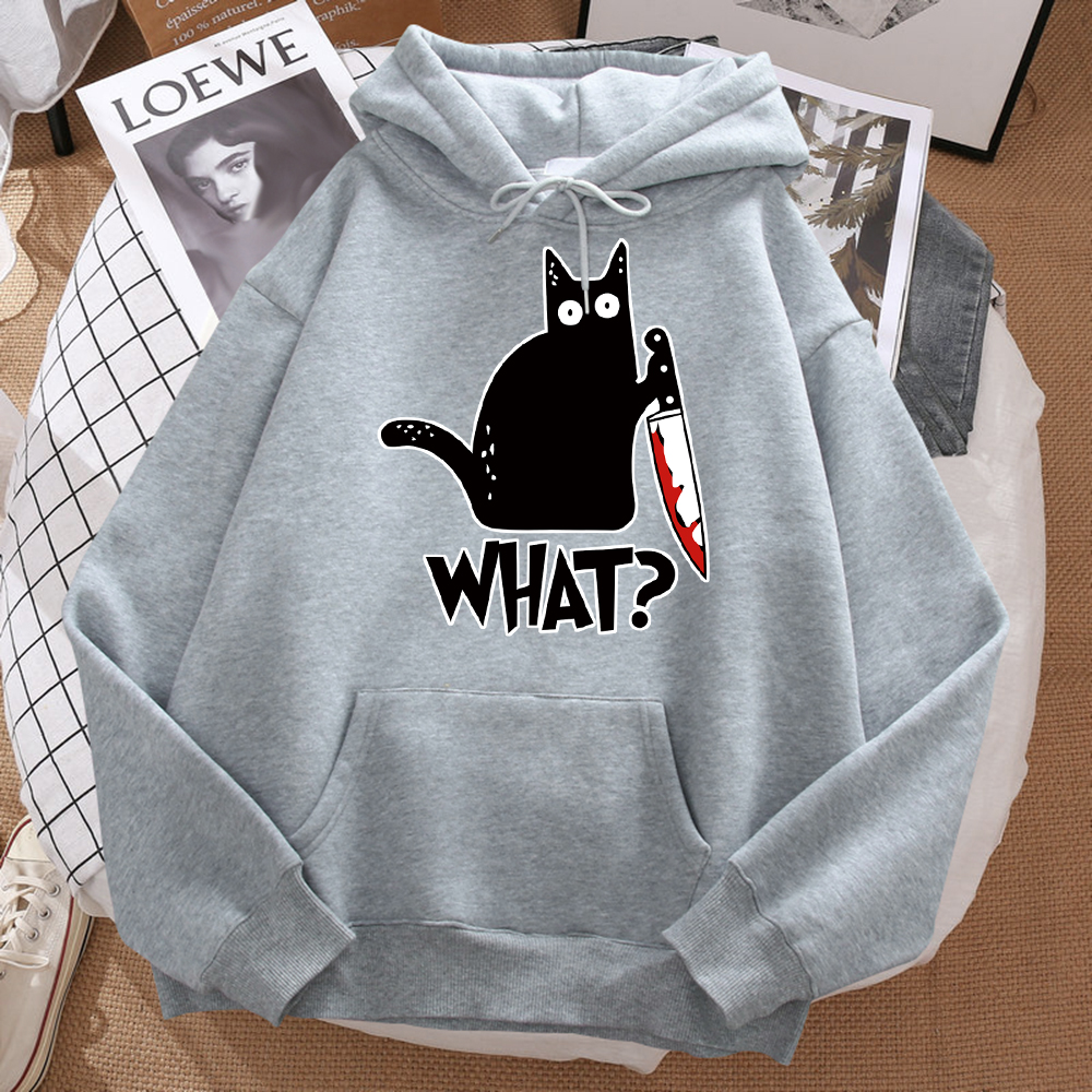 Que lindo pequeño gato negro sosteniendo un cuchillo hombres Sudadera con capucha calle polar Sudadera con capucha Hipster otoño sudadera Hip Hop ropa mujer