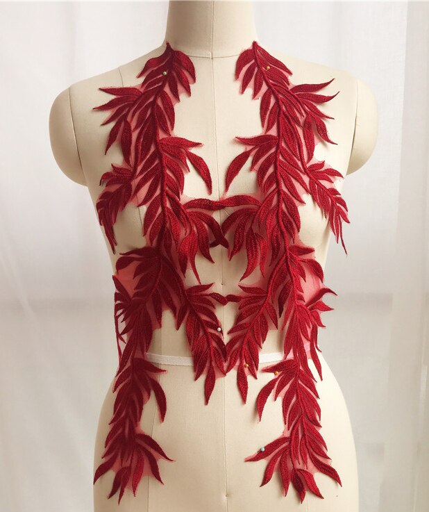 Accessoires Boom Bamboe Bladeren Op De Bloem Rood Originele Witte Wijn Rood Groen Kant Bloem Borduren Kant Wedding Patches
