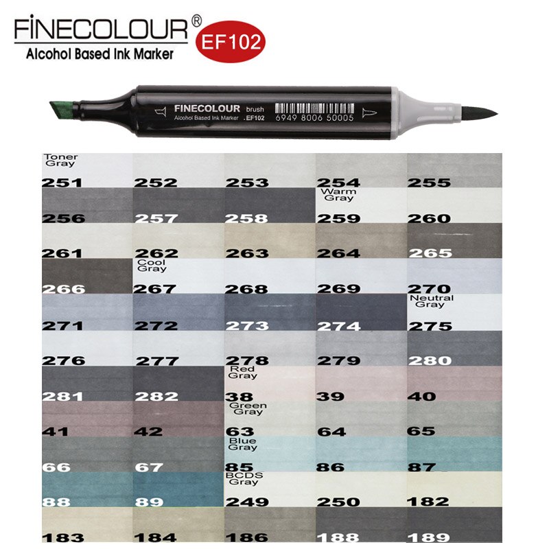 Finecolour EF102 Brush Grayscale Art Marker Flexible Soft Tip Pens 5/8/55pc Dual Cool/Warm/Natural/Tone Gray Markers Draw Render