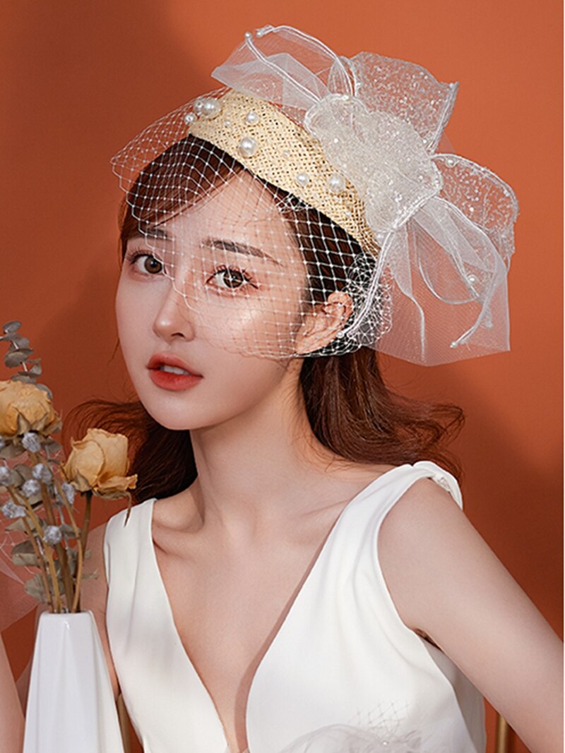 Wedding Bridal Hats Fascinators headpiece party Hat corsage White bridcage veil party hair accessories
