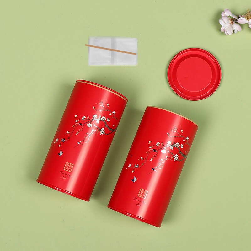 Japanese Style Tea Iron Organizer Black Tea Green Tea Round Metal Tinplate Can Scented Tea Packaging Tea Cans Empty Tin Box