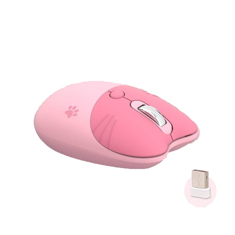 2.4G Wireless Computer Mouse Ergonomic Silent Mause 1600DPI Cute Rechargeable Mice Girl Blue For Laptop PC MAC: Pink