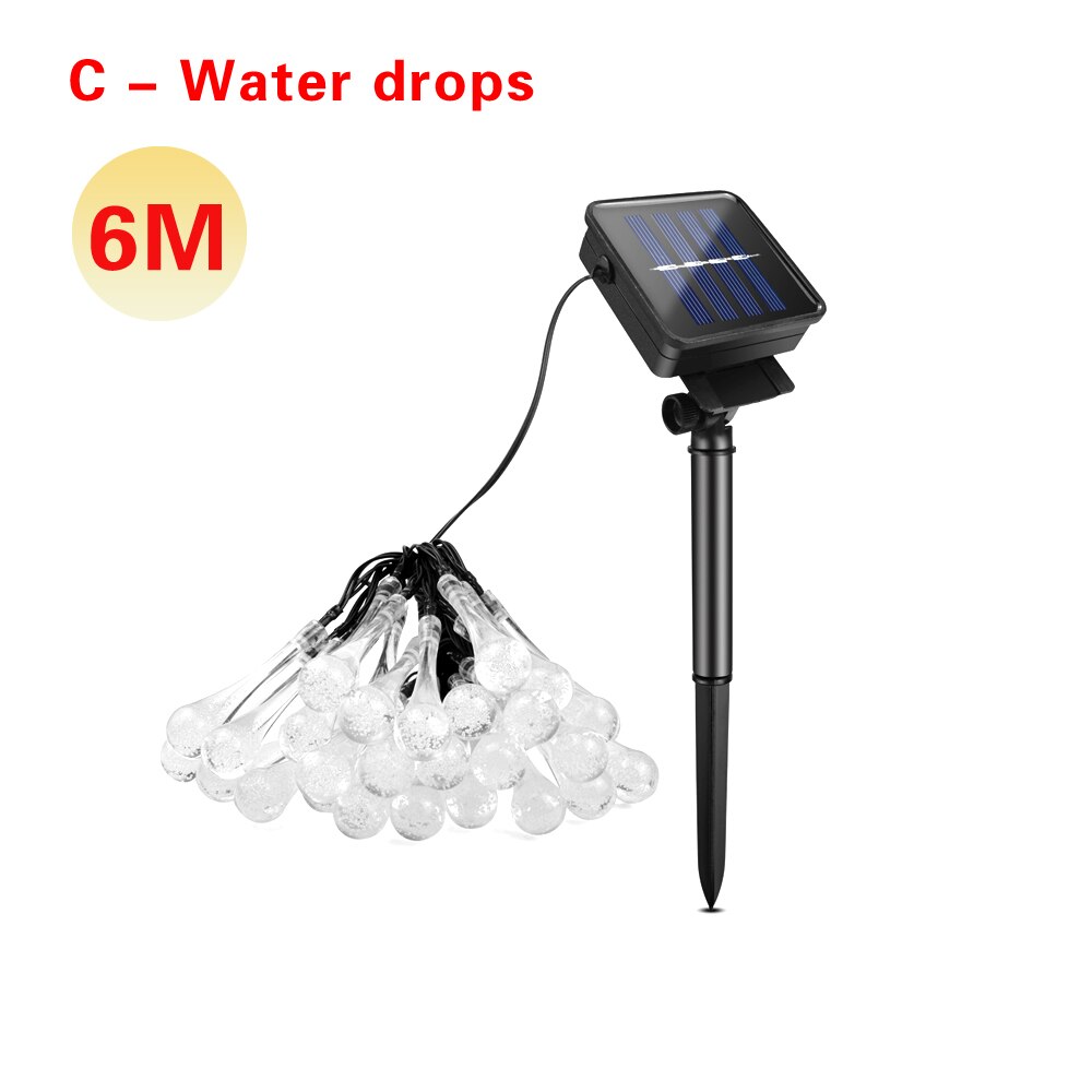 Auringonvalolla toimiva aurinkovalo rgb led nauha 6m 7m 12m 22m merkkijono valo led keiju puutarhavalaisin tee itse sisustus kodin lampara ulkovalaisin: C-vesipisarat 6m / Valkoinen