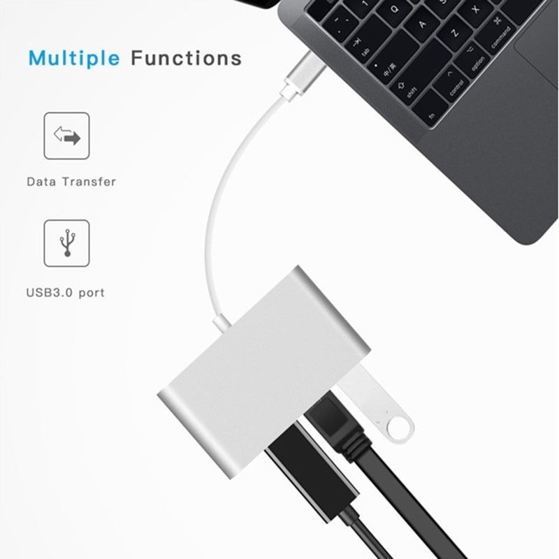 Basix USB C Ethernet USB-C vers HDMI 4 K + Gigabit Ethernet (Port RJ45) + USB 3.0 Type C adaptateur de moyeu séparateur de USB-C pour Macbook