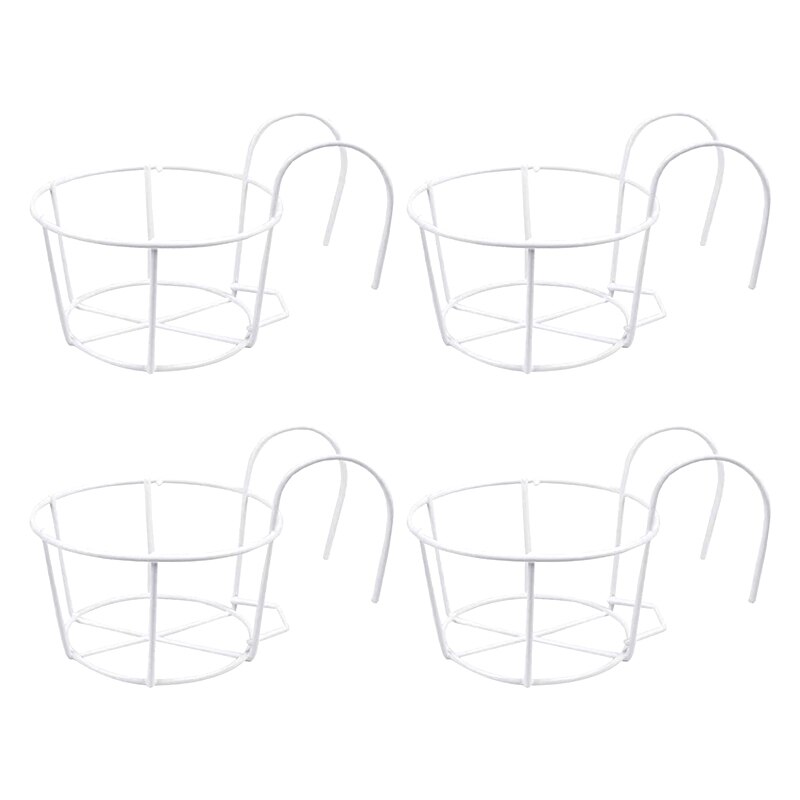 4 Pack Suspendue Ronde Balustrade Jardinières, Fleur Porte-Pot, Pot en métal Panier De Plantes, pour une Utilisation intérieure Et extérieure (blanc): Default Title