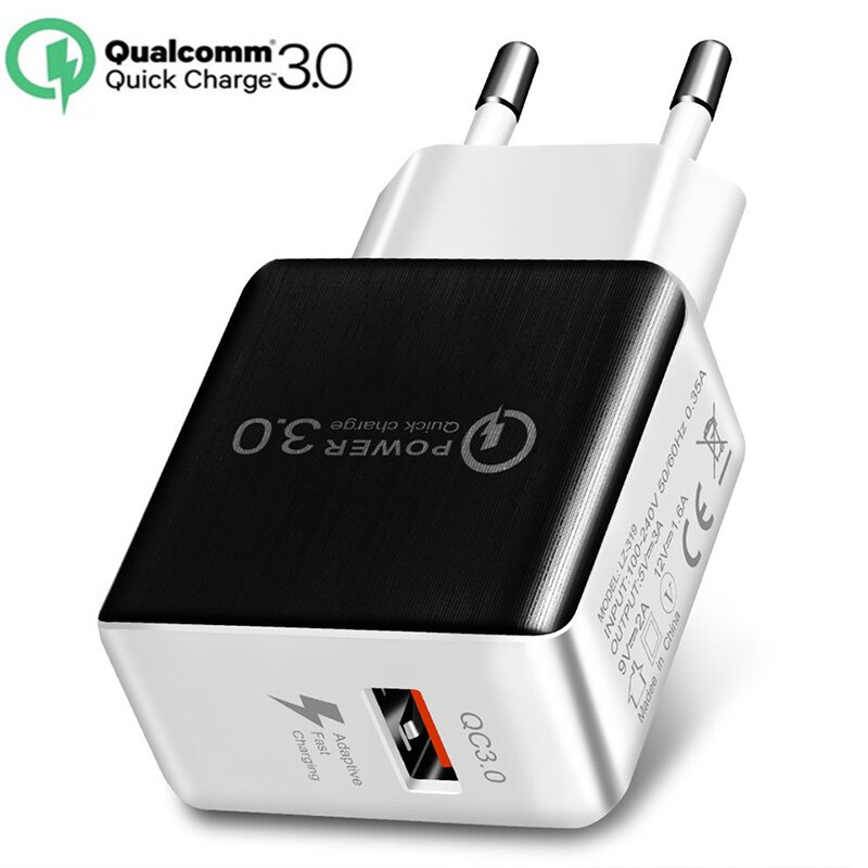 3A Quick Charge 3,0 USB Ladegerät EU UNS Wand Handy Ladegerät Adapter für iPhone 11 Por QC3.0 Schnelle Lade für Samsung Xiaomi: EU Nobel Black