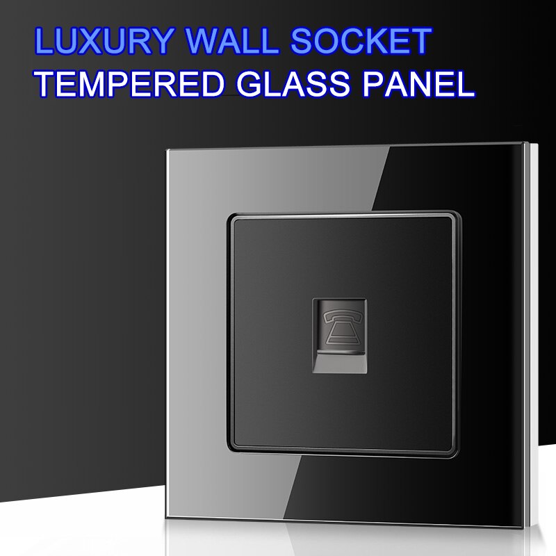 Luxe RJ11 Tel Telefoonaansluiting Data Socket Crystal Gehard Glas Panel 86*86 Mm CAT3 Socket, wit Zwart Gouden