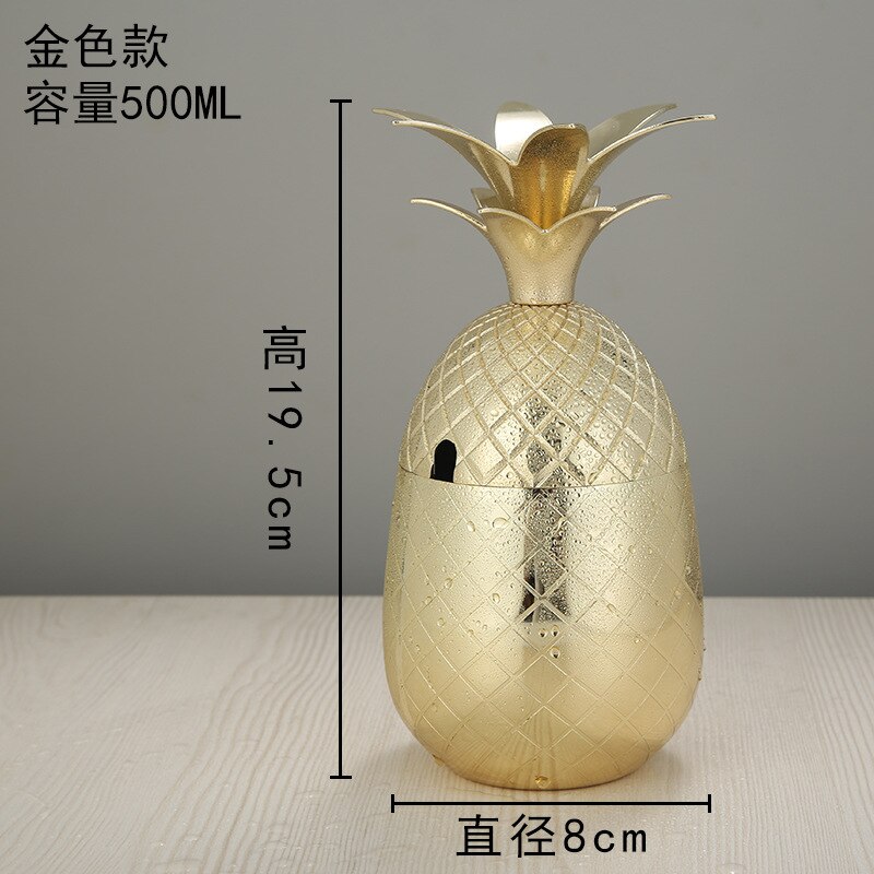 Verre à cocktail ananas en acier inoxydable de 500ml, verre à vin en métal, tasse de mule de moscou, verre à cocktail moléculaire spécial et bar: gold