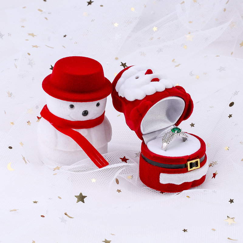 1 stuk Kerst Fluwelen geschenkdoos Kerstman sieraden doos ring box sneeuwpop Ring Case Oorbellen Houder voor sieraden display