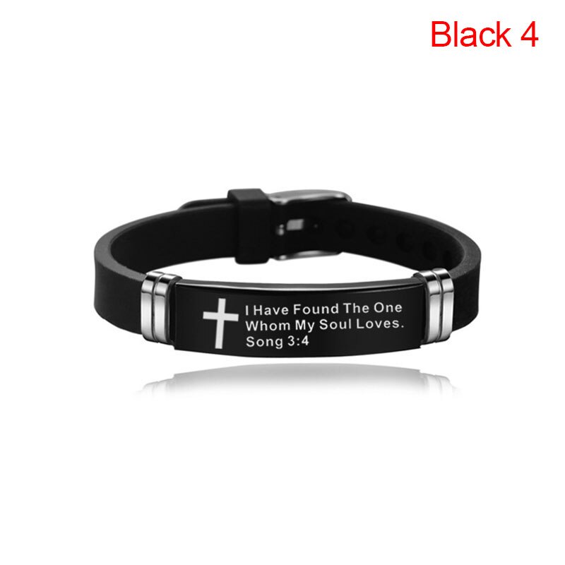 Cruz Biblia Cristiana hombres pulsera ajustable longitud pulseras de silicona pulsera escritura amor nunca falla joyería masculina: black 4