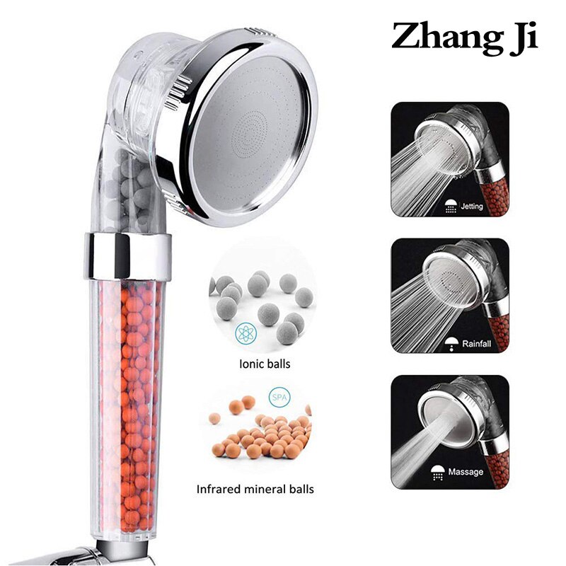 ZhangJi 3 Modes Bath Shower Adjustable Jetting Shower Head High Pressure Saving Water Bathroom Anion Filter Shower SPA Nozzle