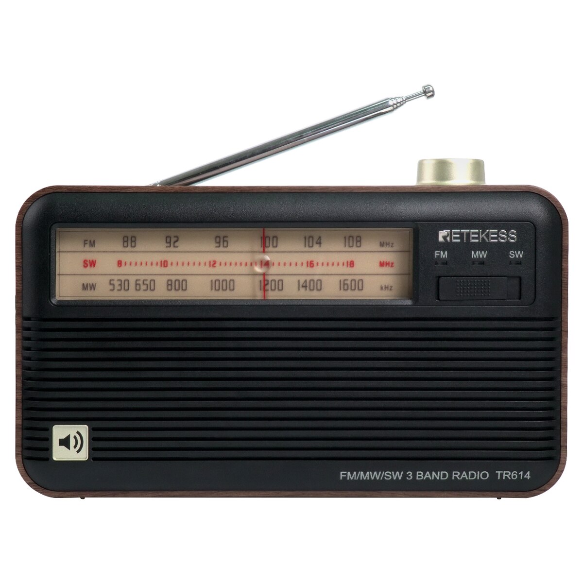 RETEKESS TR614 retrò Radio portatile FM/MW/SW per supporto per anziani cavo di ricarica USB per cuffie da 3.5mm con antenna retrattile: Default Title