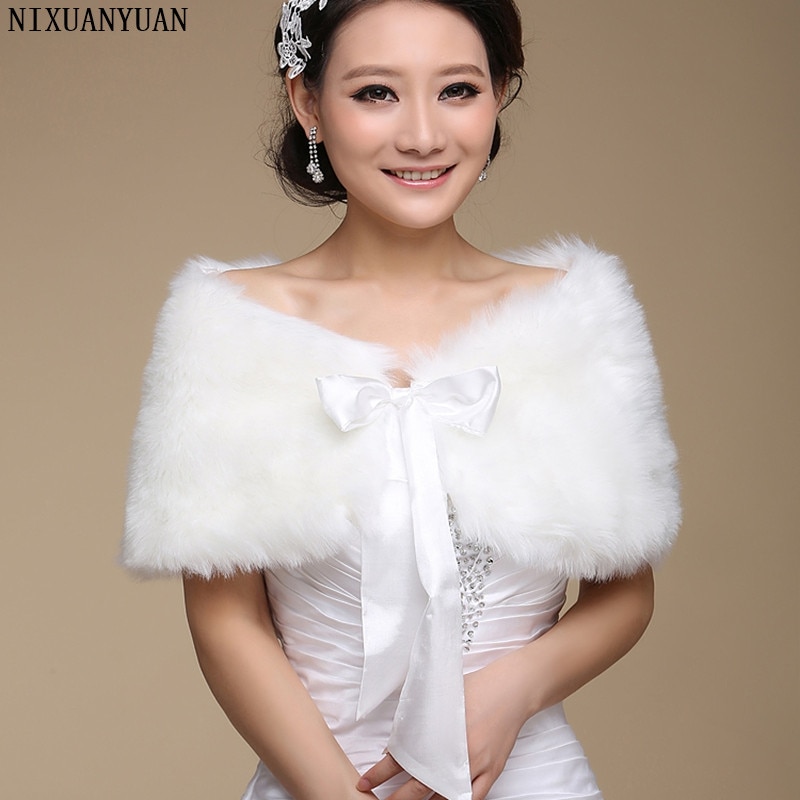 Fur Shawl Wedding Wrap Formal Dress Cheongsam Pregnantwith Married Outerwear Bride Cape Ivory Autumn Winter Jacket