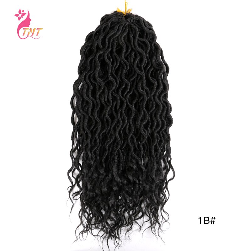 18" Faux Locs Curly Ends Crochet Hair Synthetic River Goddess Locs passion Twist Braiding Hair Extensions Faux Locs Curly Braids: 1B