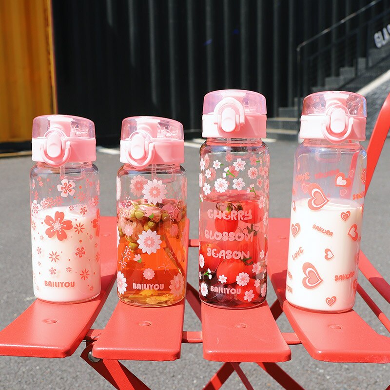Dricksglas, bärbar kvinnlig, söt körsbärsblommakopp, värmebeständigt glas, te, citron, handkopp
