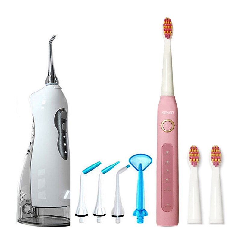 255ml Oral Irrigator USB Recharge Portable Water Flosser 3 Modes Teeth Washing Machine Brush 60-90psi Dental Water Jet: pink brushflooserwt