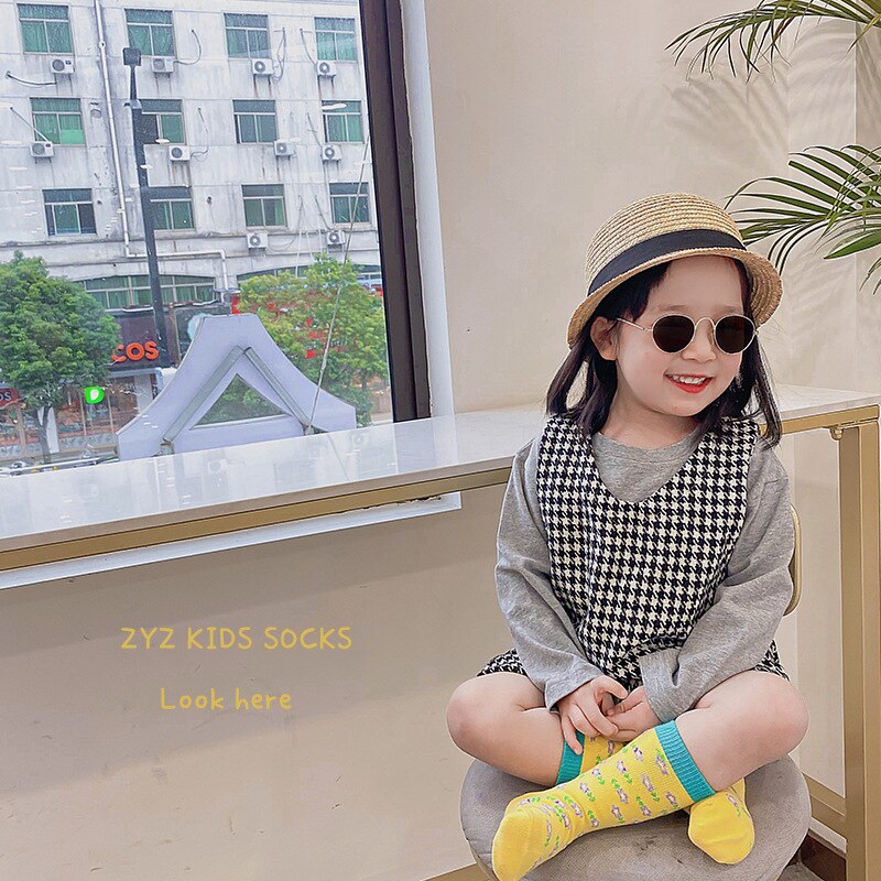 3 paia/lotto Z286 primavera Cototn floreale Plaid coreano ragazze calzini al ginocchio calzini ragazze bambini calzini