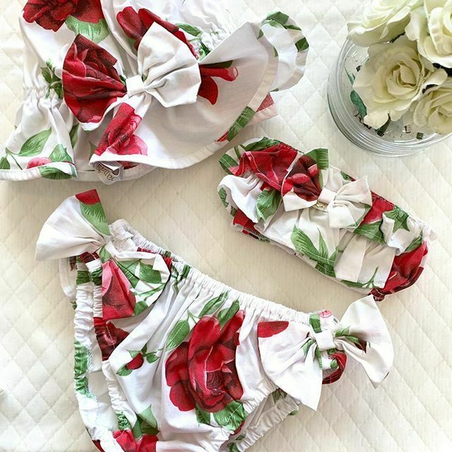 Canis 3 Pcs Baby Meisjes Boog Leuke Bloem Gedrukt Bikini Set + Hoed Badpak Bloemen Badmode Mooie Mode Strand Outfits