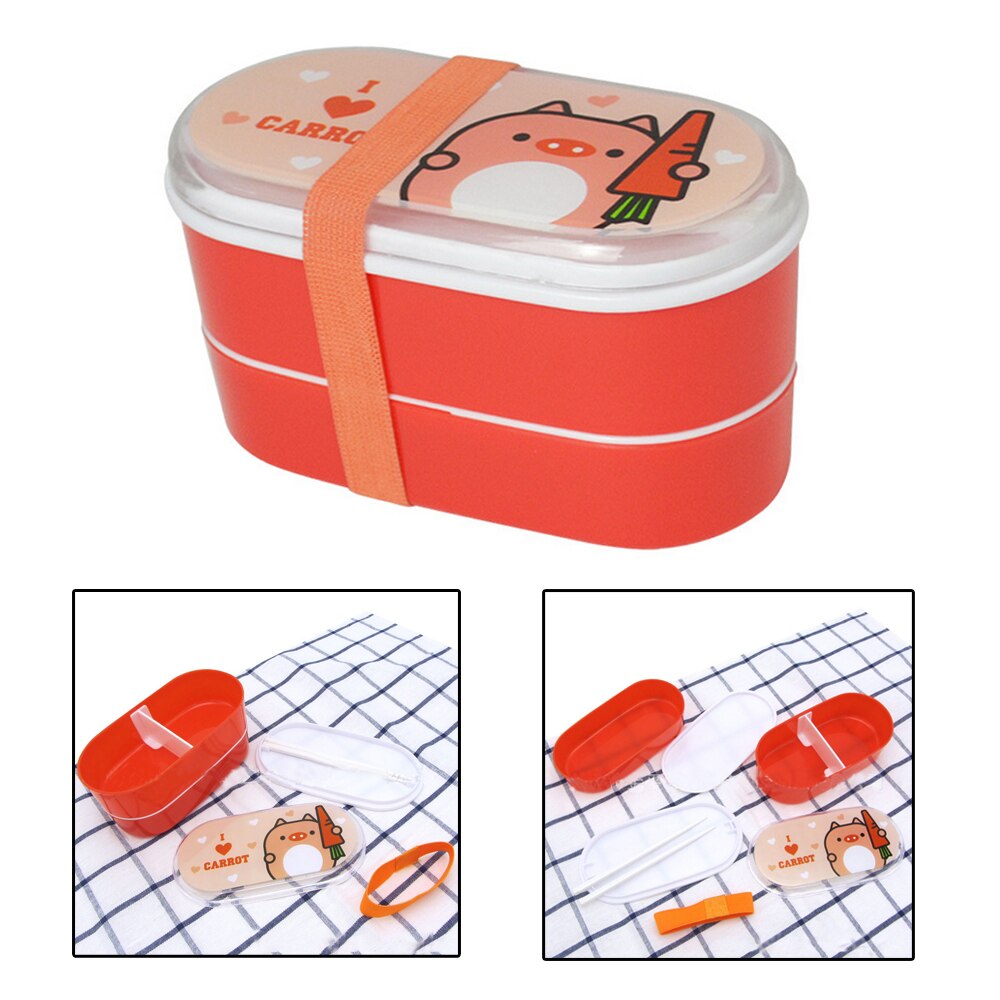 Portable Plastic Cartoon Food Container Healthy Lunch Box Bento Boxes Dinnerware For School Kids Students Cutlery 1pcs