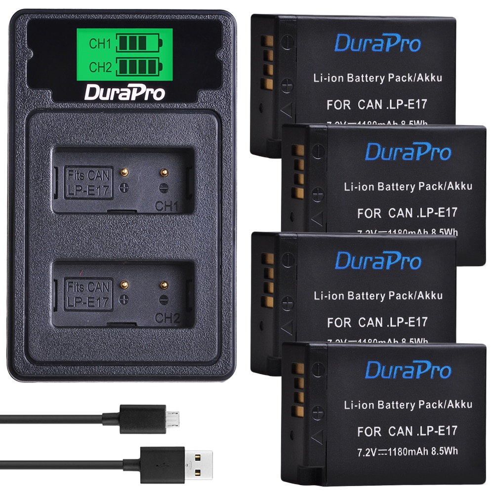 Durapro 4X1180 Mah LP-E17 Lp E17 Camera Batterij + Lcd Usb Dual Charger Voor Canon Eos Rebel T6i 750D T6s 760D M3 8000D Kus X8i