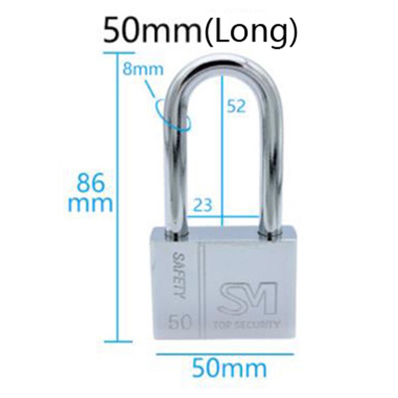 Rustfrit stål hængelås skab udendørs lås holdbar brug heavy duty høj sikkerhed solid lås dør gate box sikkerhed: Lang 50mm