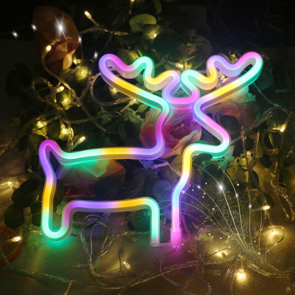 Neon Sign 3 * Aa Batterij/Usb Powered Sneeuwvlok Herten Bel Nachtlampje Voor Kinderkamer kerstboom Decoraties