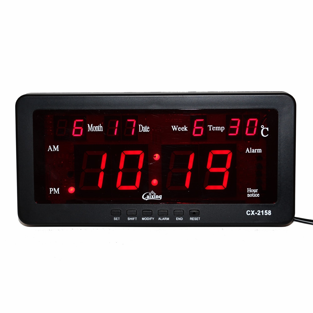 Elektronische Wekker Digitale LED Kalender Horloge met Week en Datum Indoor Temperatuur Uursignaalfunctie LED Wandklok