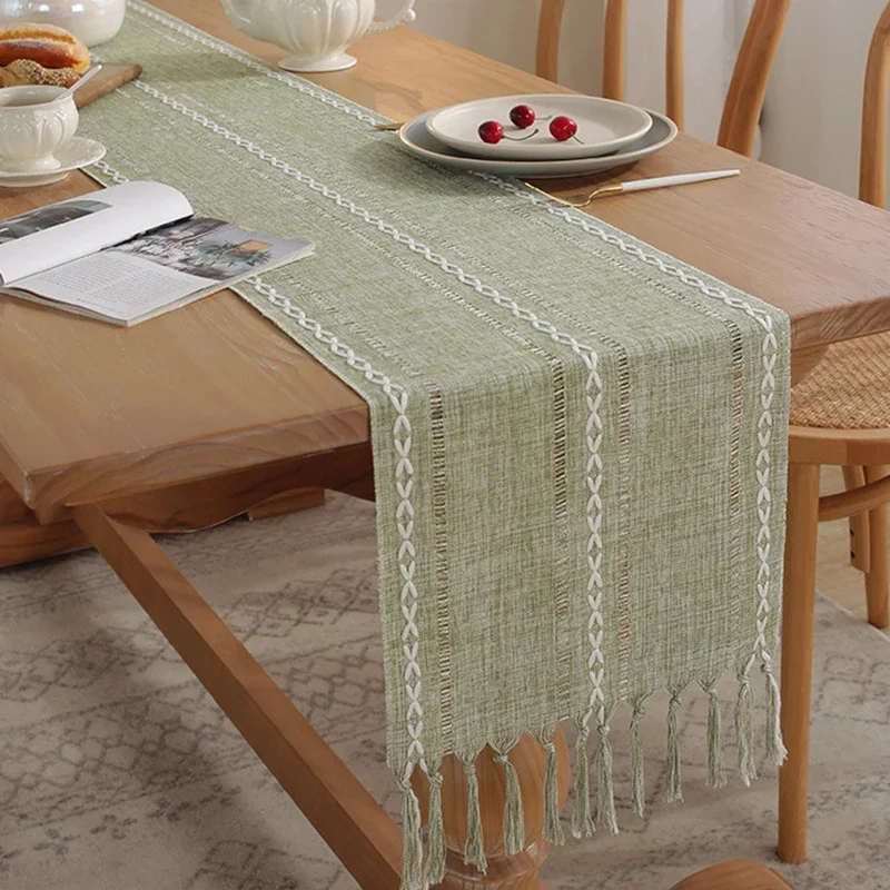 Bordlöpare i 1pc med tofsar, rustik duk i lantlig stil för babyshower, födelsedagsfest, bröllopsbordstillbehör