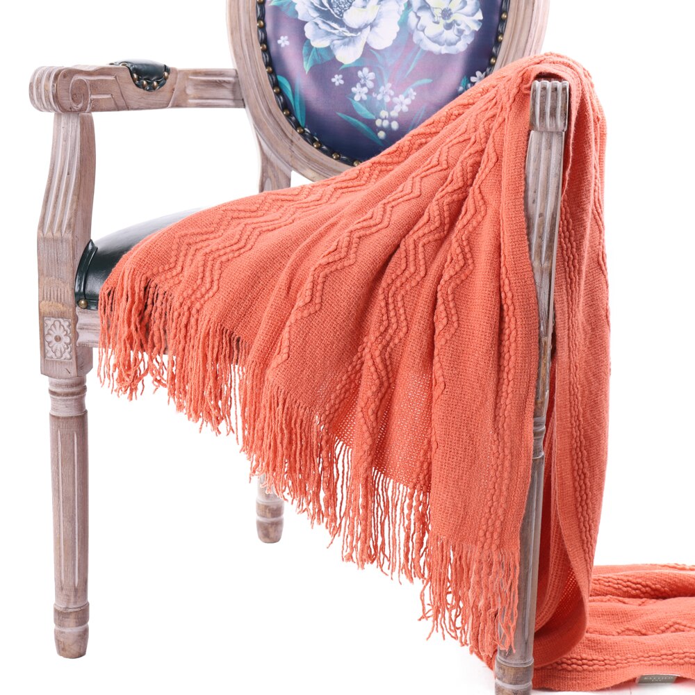 Battilo Intricate Woven Throw Blanket with Raised Patterns and Tasseled End 50"x60"