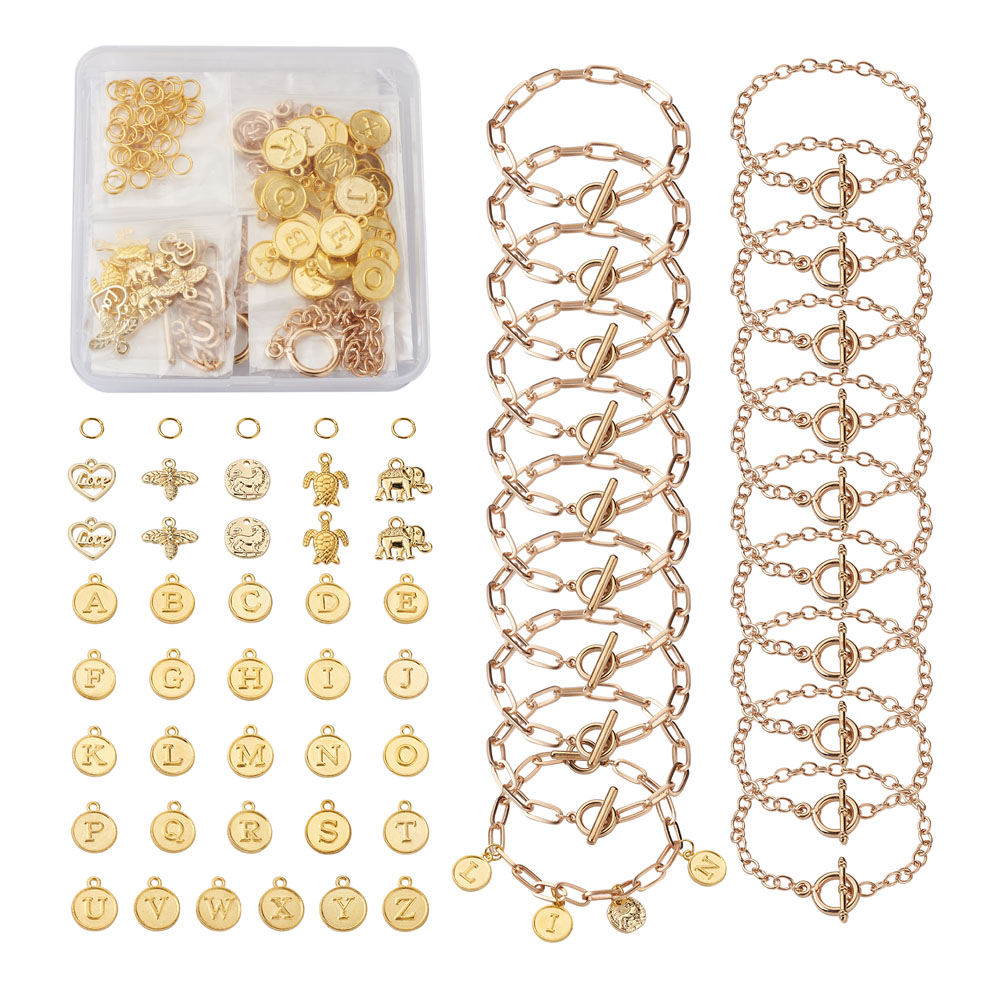 106Pcs Armbänder Machen Kits Kabel Kette Armbänder Paperclip Kette Mit Tier Brief Herz Anhänger Charms Schmuck Zubehör