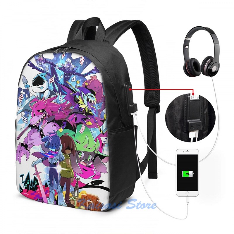 Funny Graphic print Deltarune - Adventure USB Charge Backpack men School bags Women bag Travel laptop bag