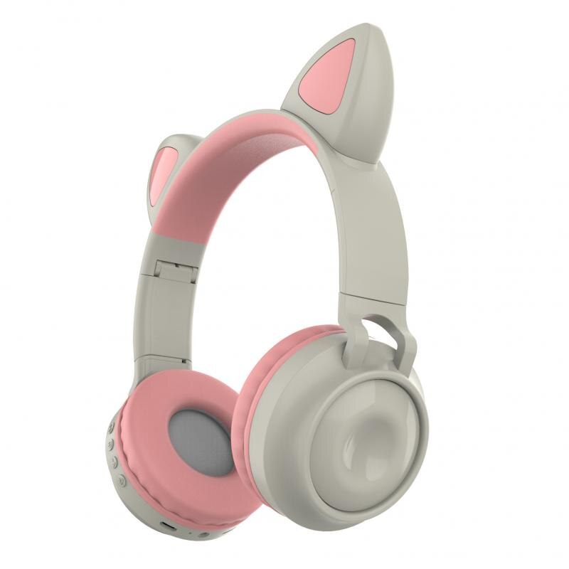 Bluetooth 5.0 Headphones LED Noise Cancelling Girls Kids Cute Headset Jack 3.5mm With Microphone Wireless Headphones: 01 pink