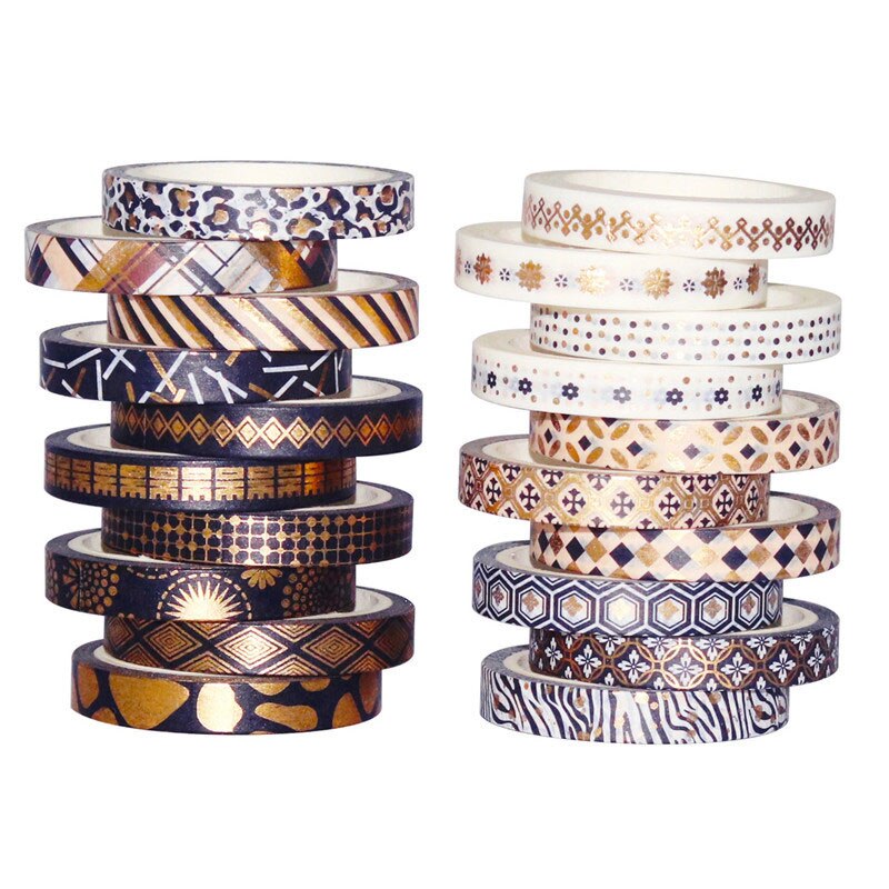 20 st/set svart guld washi-tejp smal folie maskeringstejp dekorativ tejp klistermärke scrapbooking diy-planerare brevpapper