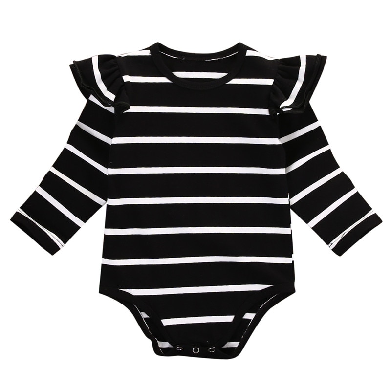 Gestreepte Pasgeboren Ruches Stroken Baby Meisje Lange Mouw Katoen Bodysuit Turnpakje Kleine Kinderen Meisje Kleding
