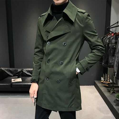 Heren Double Breasted Trenchcoat Heren Off White Trenchcoats Britse Heren Lange Jassen Engels Mantel Klassieke Windjack Elegante: army green / XXXL