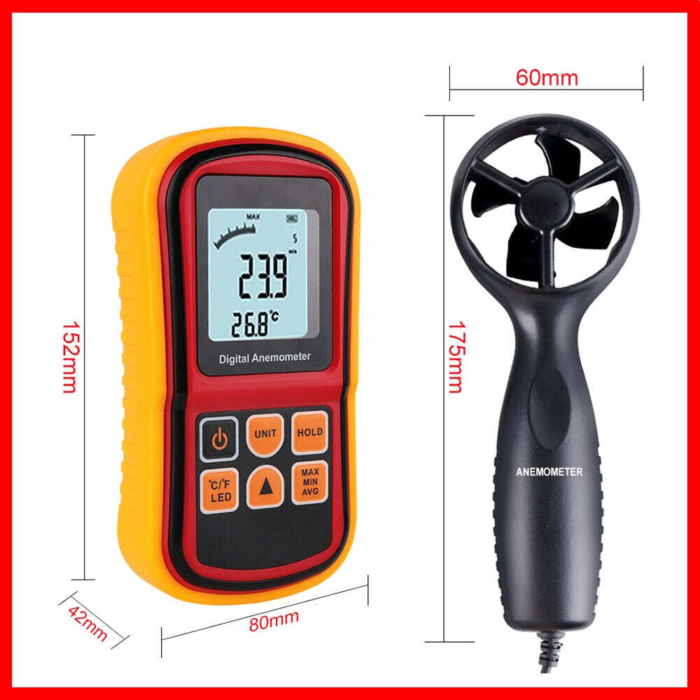 RZ Anemometer Wind Speed Gauge Temperature Measure Digital thermometer Handheld Measuring tool Anemometer