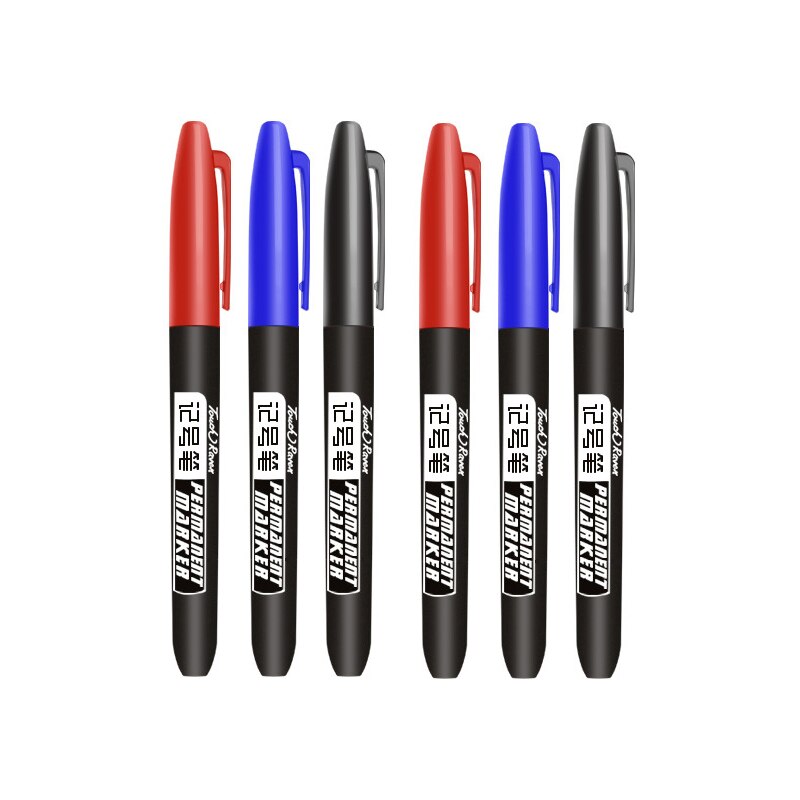 6 Stks/set Permanente Marker Pen Fijne Punt Waterdichte Inkt Dunne Nib Ruwe Nib Blauw Rode Inkt 1.5Mm Fijne kleur Marker Pennen: 6 mixed colors
