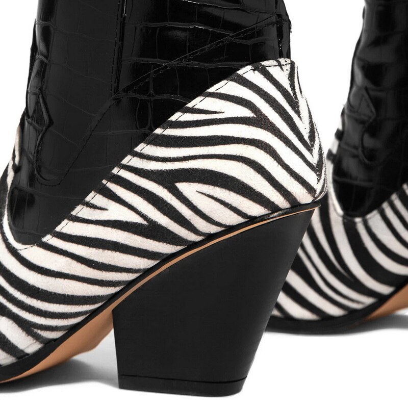 Snack motif zèbre femmes bottes longues en cuir Pu talons hauts chaussures pour femme plate-forme rue automne hiver bottes