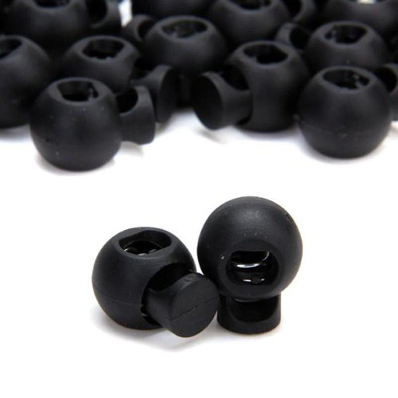 25 Pcs Plastic Toggle Round Spring Toggles Luggage Lanyard Stoppers Spring Loaded Shock Cord Lock End Stoppers (Black)