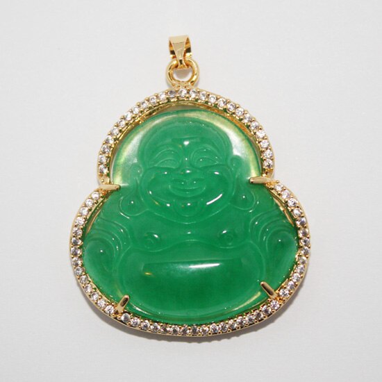 Imperial Green Jades Buddha Inlaid Rhinestone Pendant 1PCS: FK164