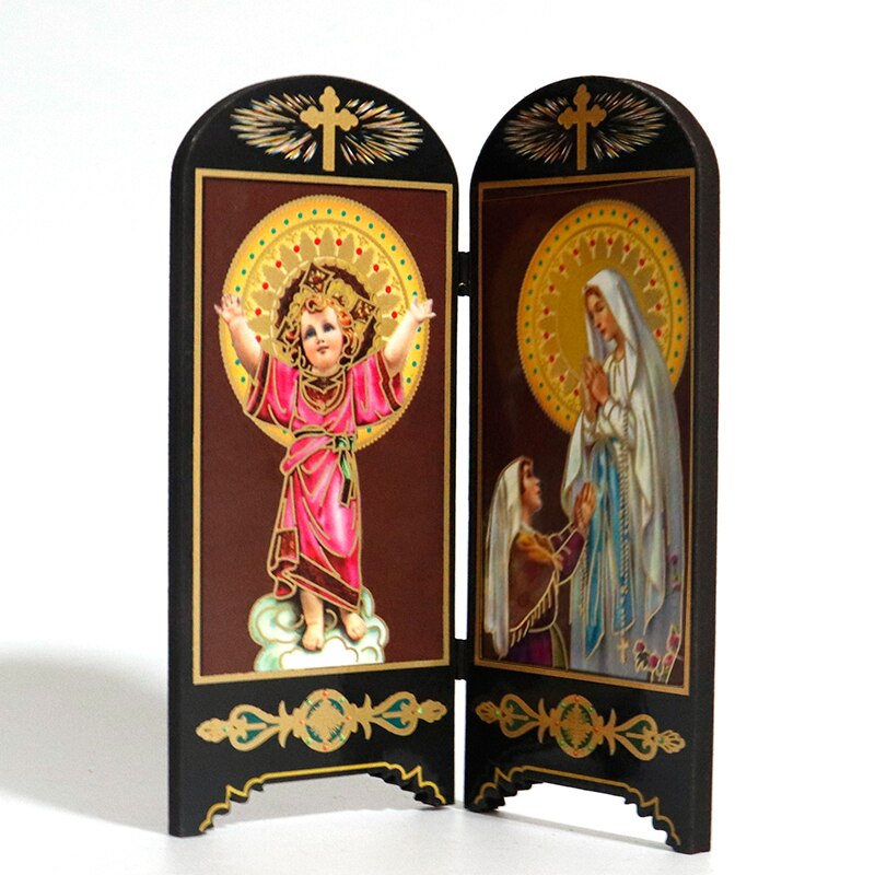 Articulos religiosos catolico religiøs figur ikon dobbeltskærm skrivebord dekoration jesus kristus hellige hjerte jomfru maria figurer: 46-14