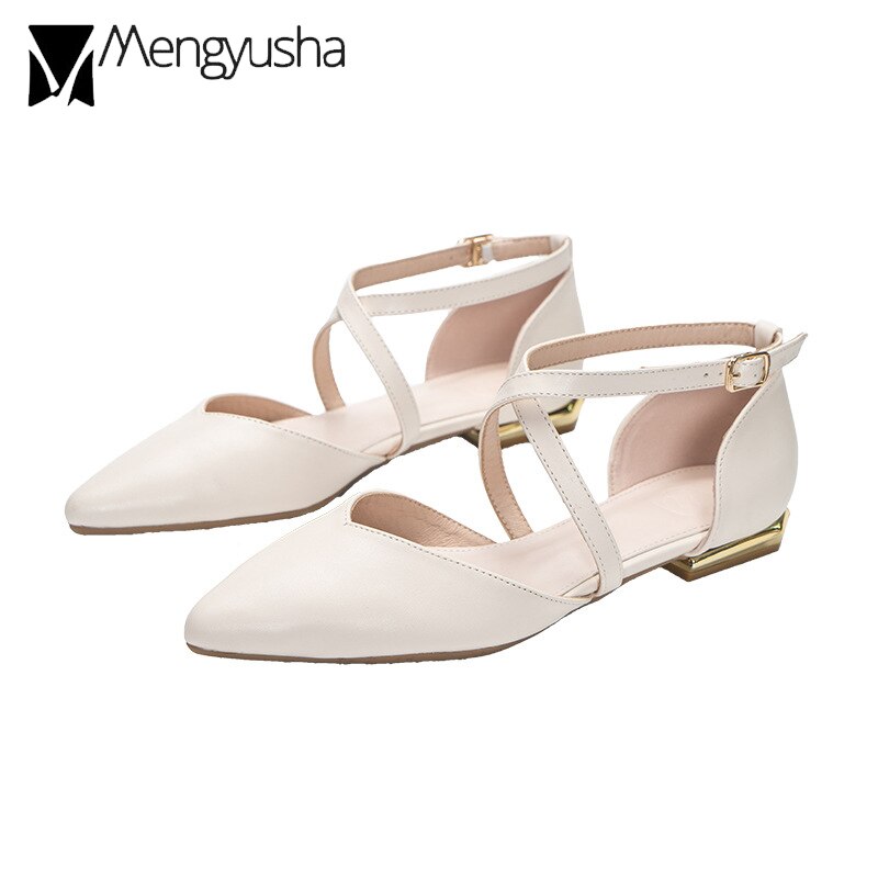 cross narrow band flat shoes woman pointed toe D'orsay ballet flats 34-43 big size OL working shoes woman metal heel mules