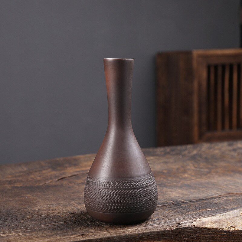 Purple Pottery Retro Ceramic Vase Personality Mini Flower Vase Hydroponic Flower Arrangement Home Ornament: 9.3cm and 20cm